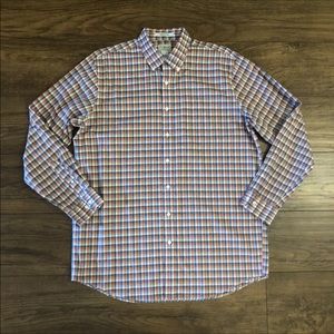 LL Bean Mens Shirt Size LT Plaid Long Sleeve Wrinkle Resistant Cotton Blue Orang